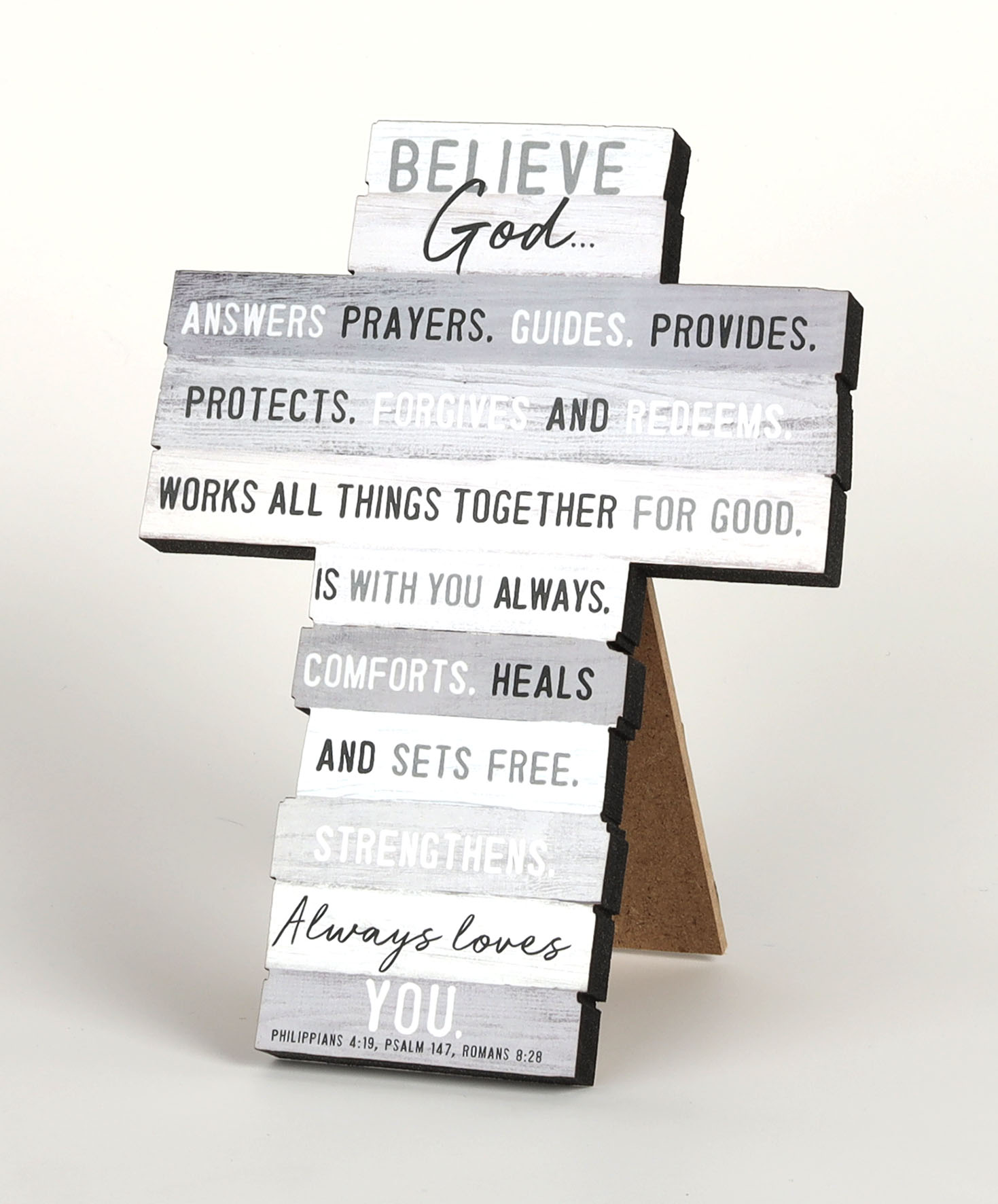 Stacked Wood Cross Believe, Mdf, Easel Back, Wall Hanging Option Koorong