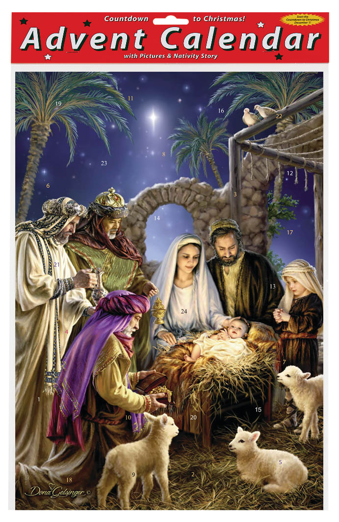 Advent Calendar Shining Light Manger Scene, Glitter, Bible Text on