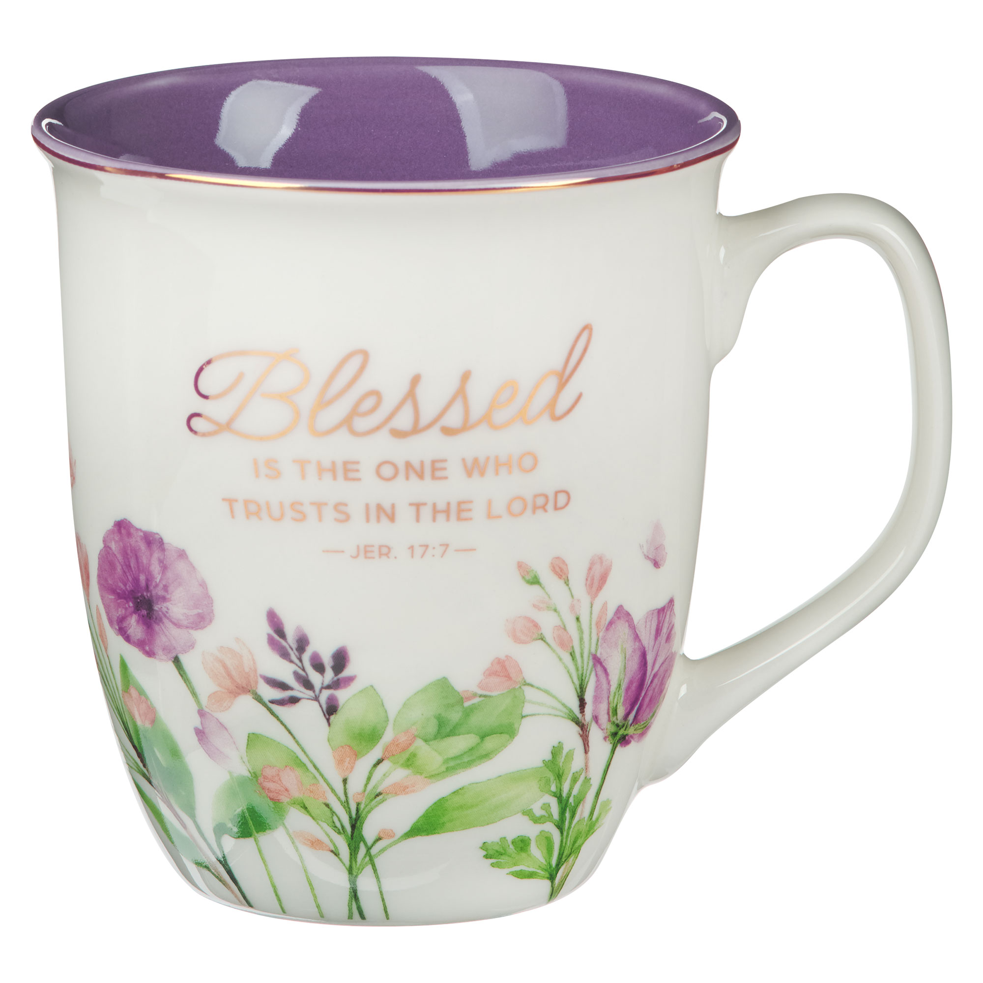 Tazza Da Colazione In Ceramica "Blessed" Con Farfalla Lilla E Versetto Geremia 17:7 - 13 Oz, Regalo Idea Confezionata