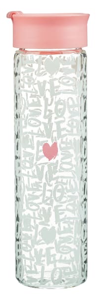 Water Bottle Clear Glass: Love....Pink Lid | Koorong