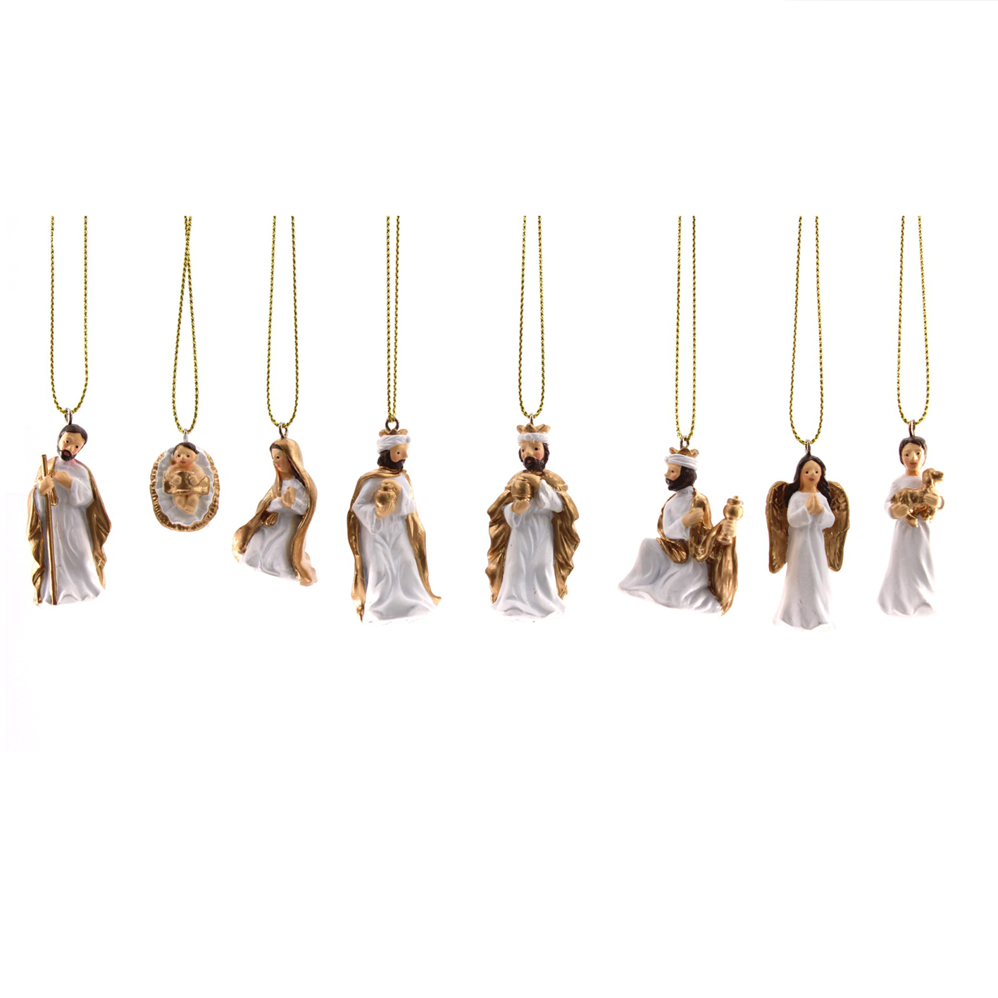 Mini Traditional Resin Nativity Ornaments Set of 8, White & Gold Koorong