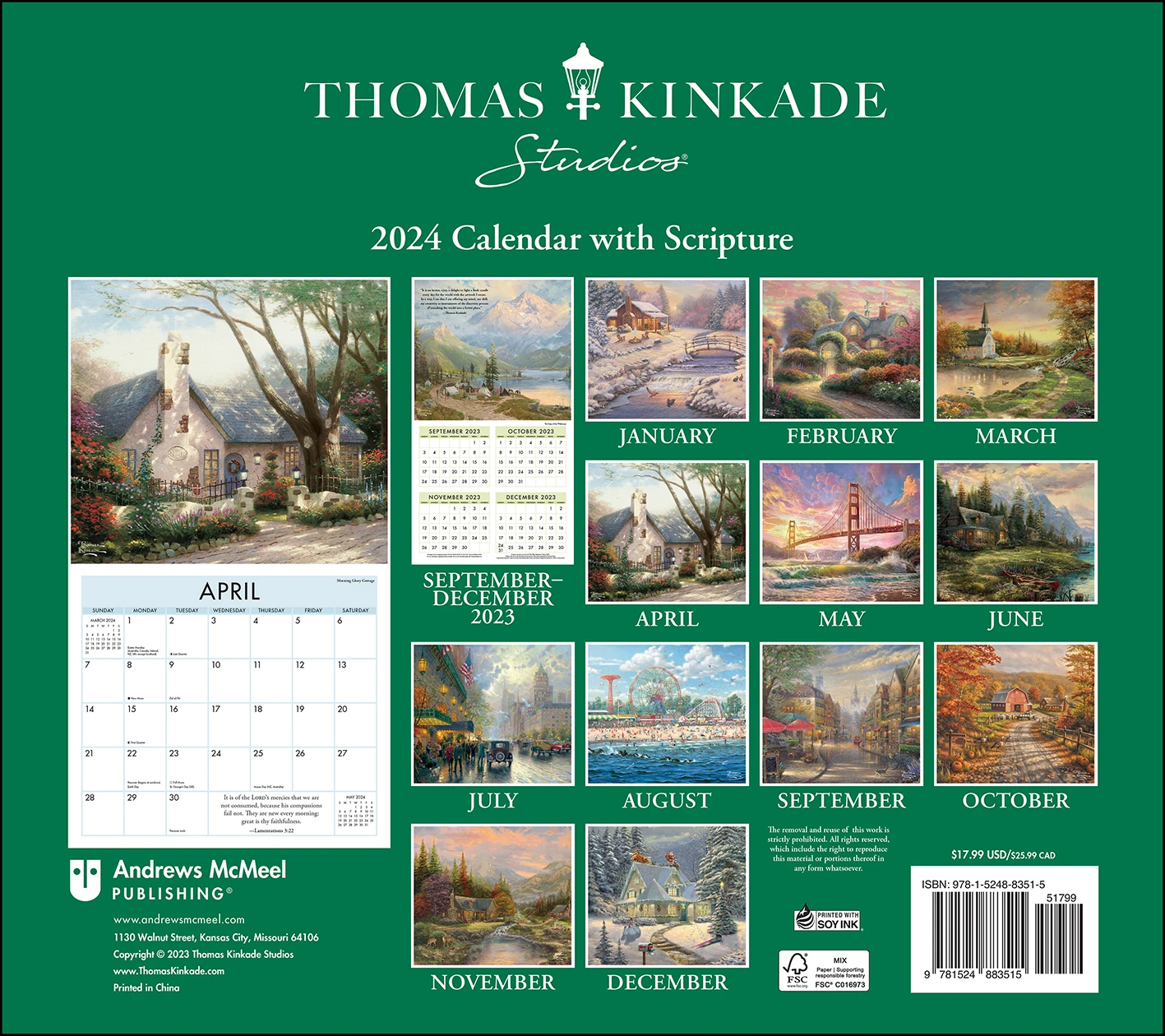 2024 Thomas Kinkade Wall Calendar Deluxe Studios With Scripture Koorong