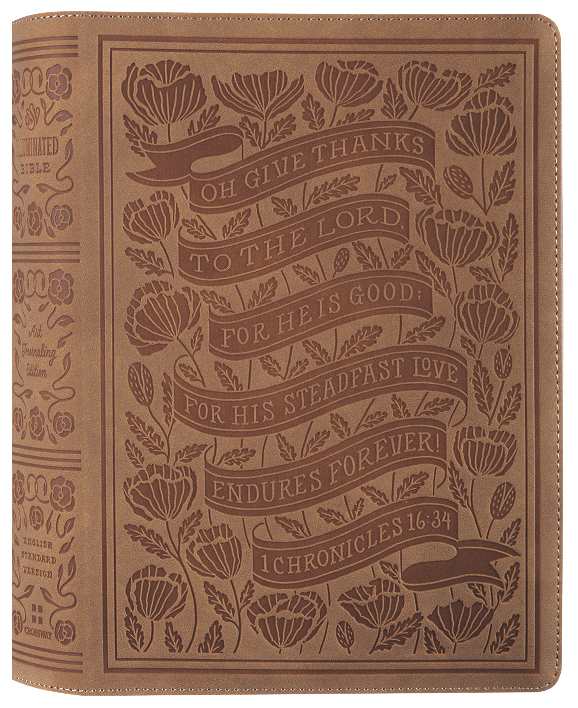 ESV Illuminated Bible, Art Journaling Edition (Nubuck Caramel, 1 Chronicles 16:34 Design) | Koorong