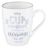 Ceramic Mug: My Cup Overflows With Blessings, White/Grey-Blue (Psalm 23:5) Homeware - Thumbnail 0