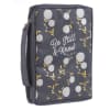 Bible Cover Poly Canvas Medium: Be Still & Know, Navy/White Cotton Flowers, Carry Handle Bible Cover - Thumbnail 3
