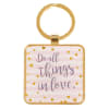 Metal Keyring: Do All Things in Love... (Pink/white Stripes & Hearts) Jewellery - Thumbnail 0