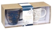 Ceramic Mugs (set of 2): Floral Blue & White With Gold (The Lord, He Has Made) (414 ml) Homeware - Thumbnail 0