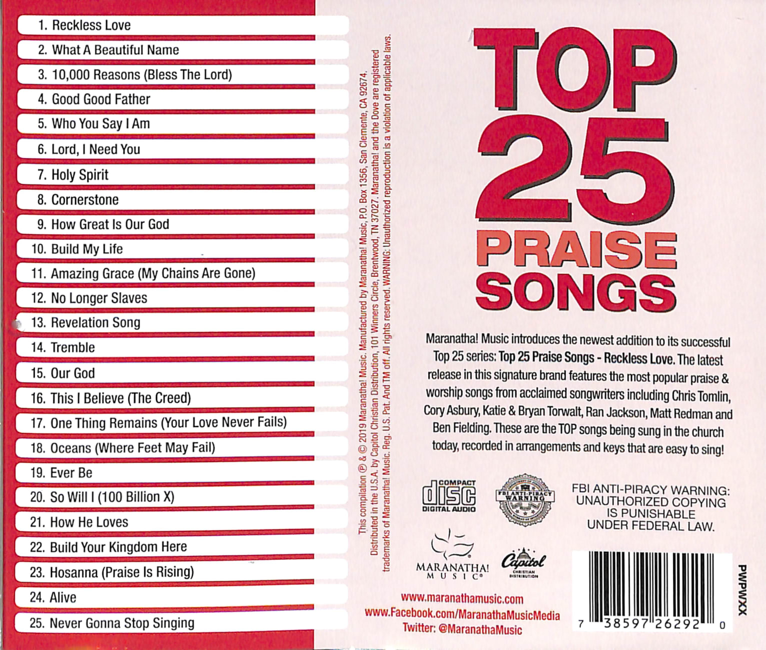 Top 25 Praise Songs: Reckless Love CD