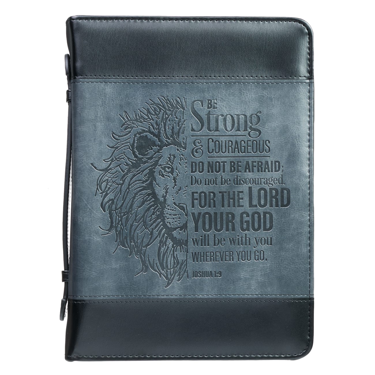Bible Cover Medium Classic, Be Strong & Courageous, Grey/Black Luxleather (Joshua 1: 9) Bible Cover