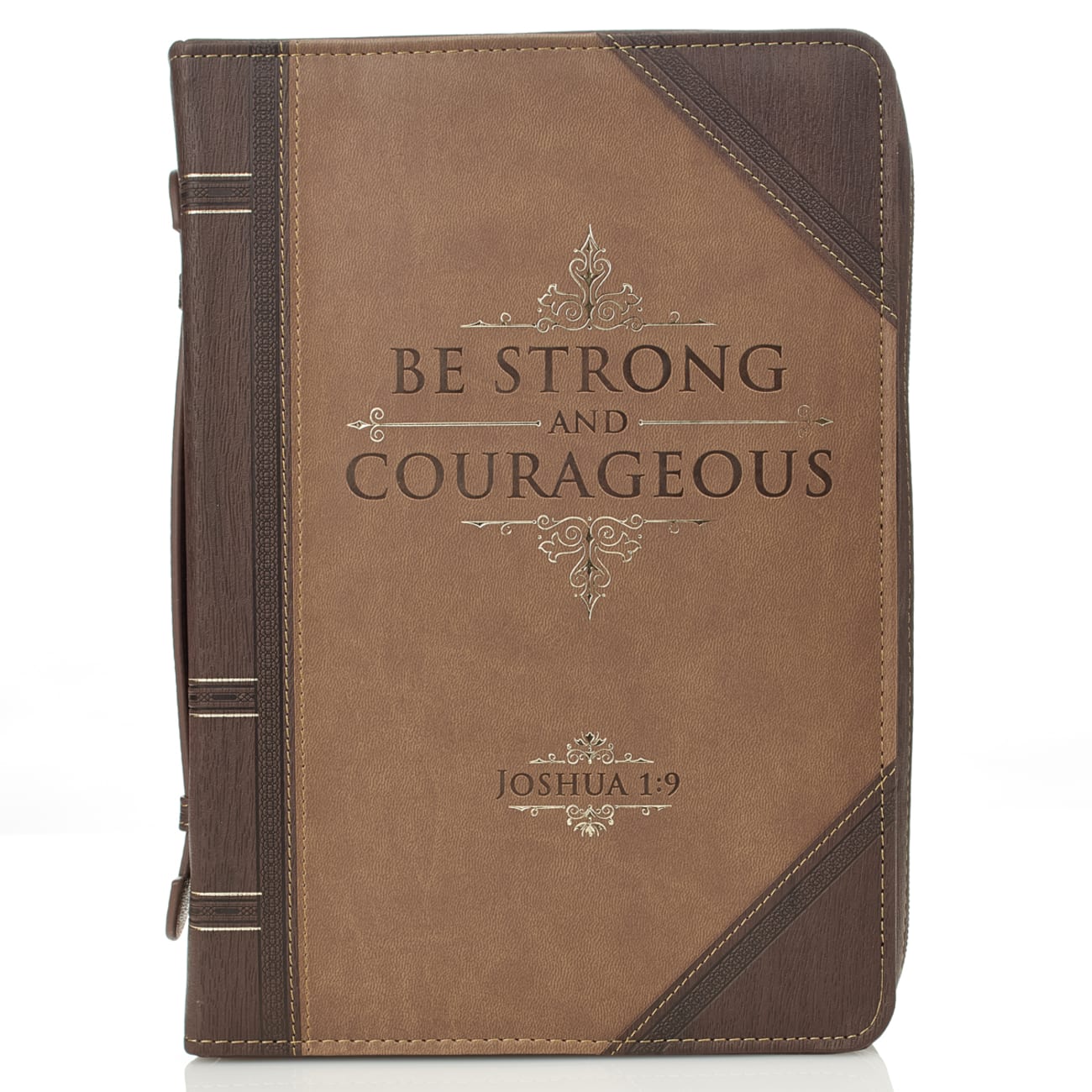 Bible Cover Extra Large: Be Strong & Courageous, Beige/Brown (Joshua 1:9) Bible Cover
