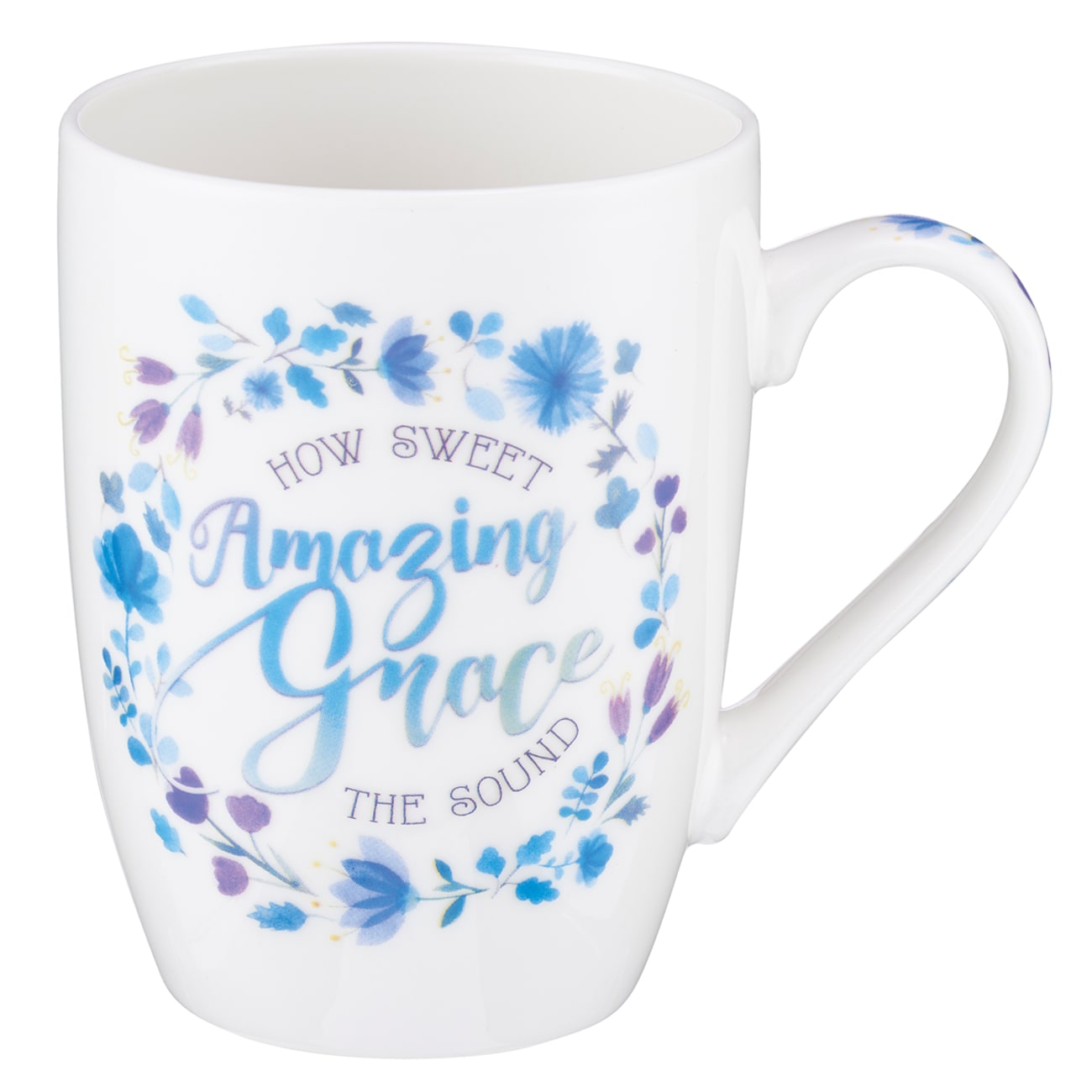 Ceramic Mug: Amazing Grace How Sweet the Sound, Blue/Purple Floral Homeware