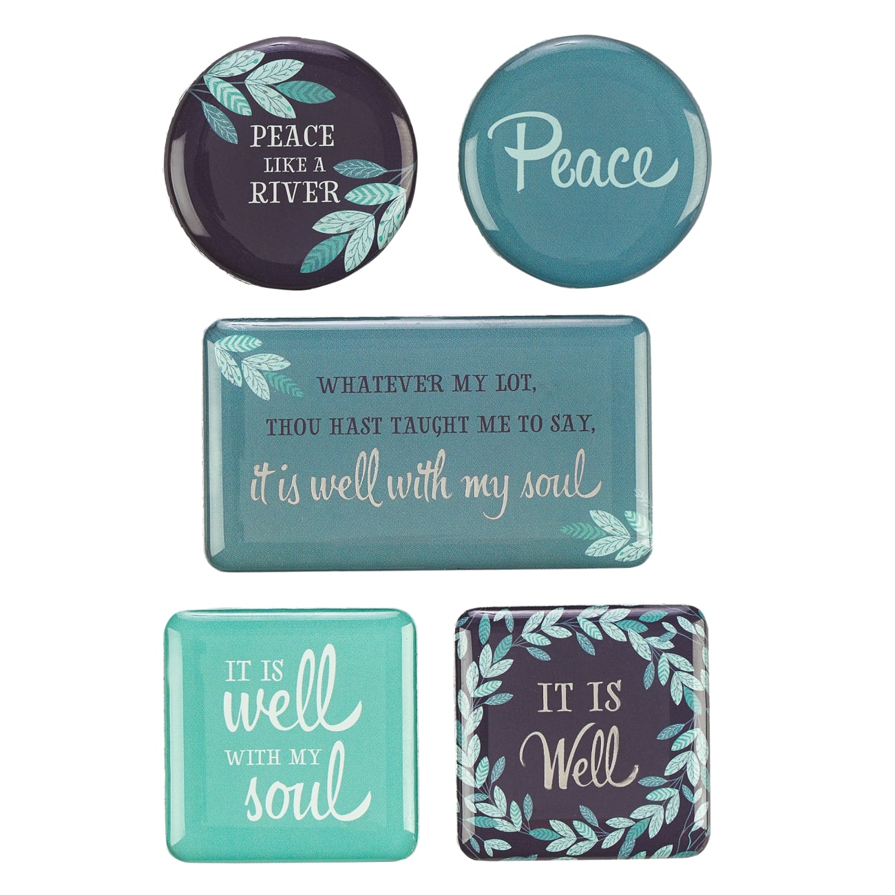 Magnetic Set of 5 Magnets: Peace Like a River, Blue/Turquoise Novelty