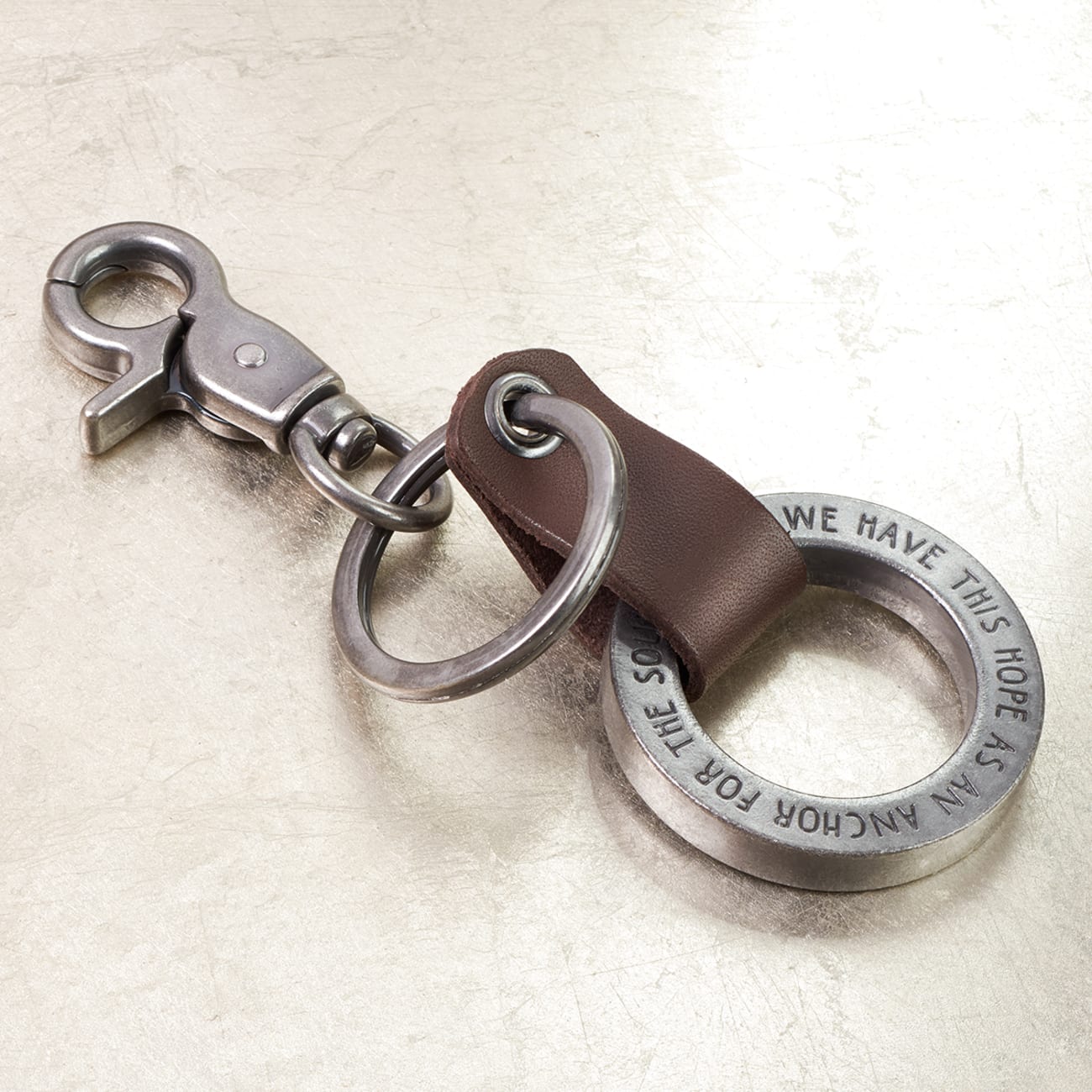 Genuine Leather Keyring: Hope is An Anchor, Dark Brown/Silver Metal (Heb 6:19) Jewellery