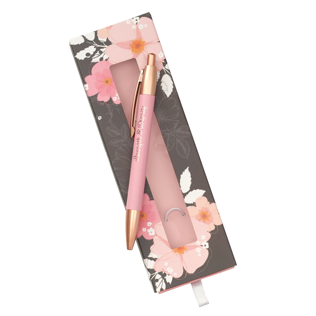 Ballpoint Pen in Gift Box: Strength & Dignity, Pink Flowers (Proverbs 31:25) Stationery