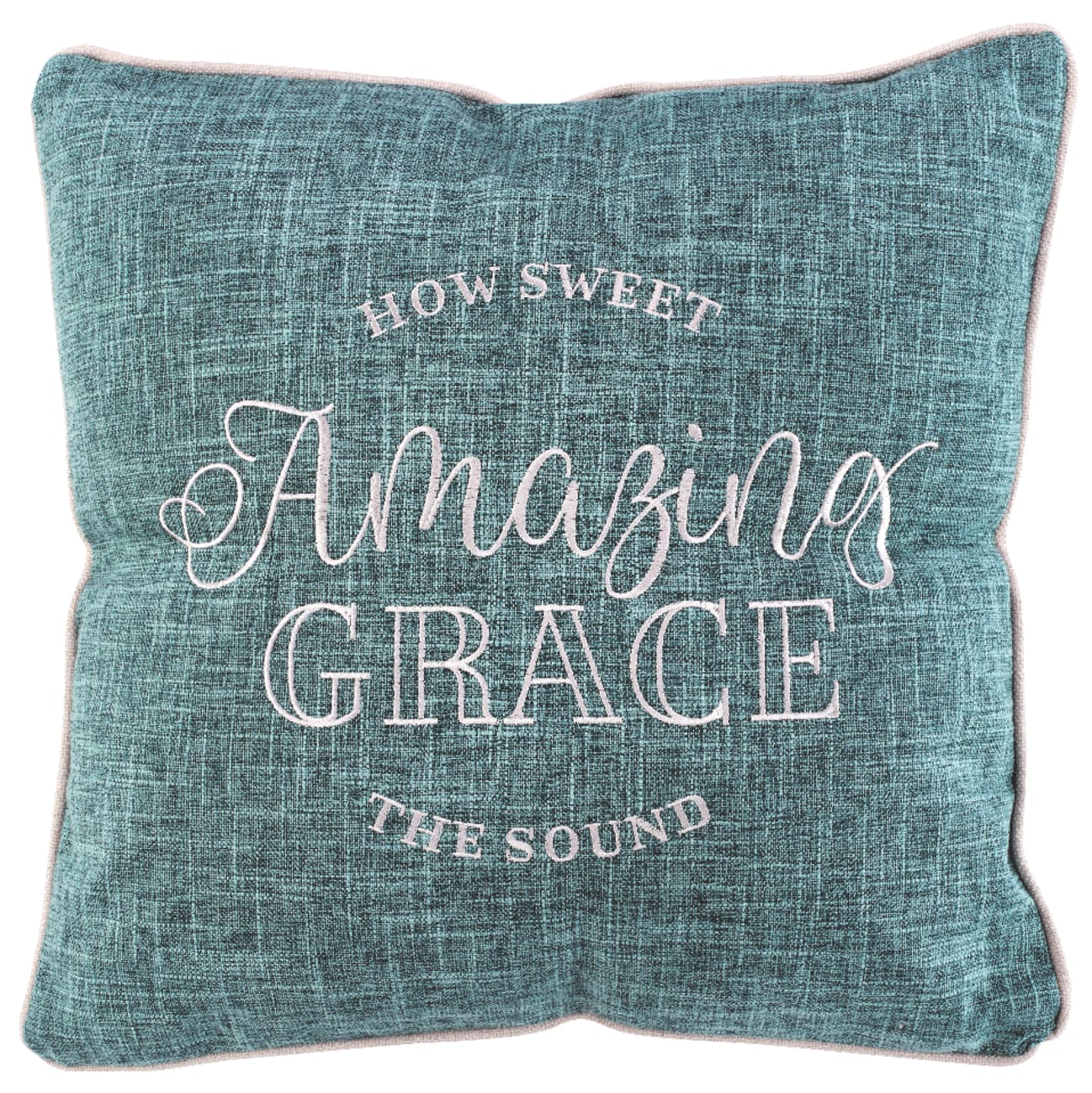 Square Pillow: Amazing Grace, How Sweet the Sound, Turquoise/White Linen Soft Goods