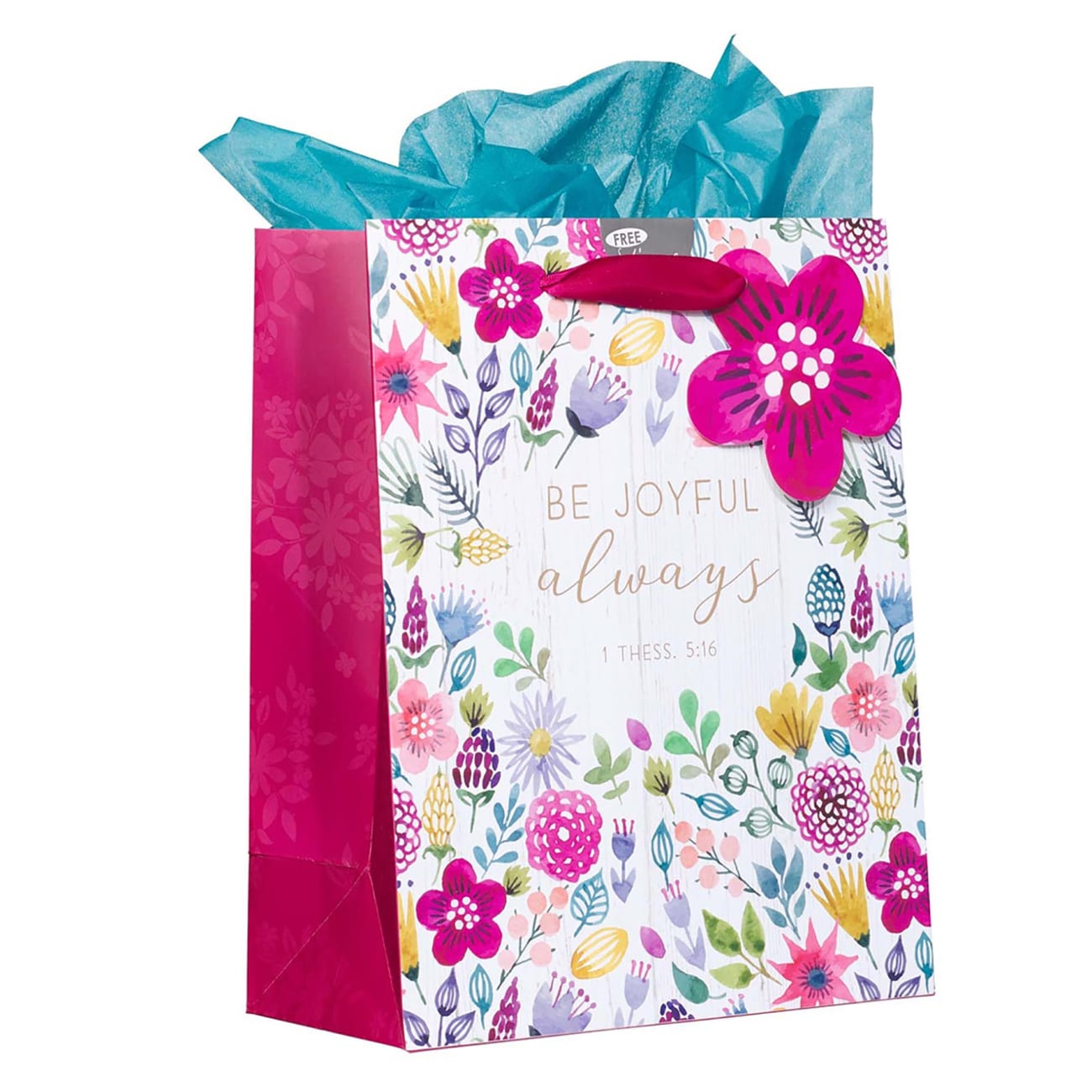 Gift Bag, Medium: Be Joyful Always, Floral, Includes Tissue and Gift Tag Stationery