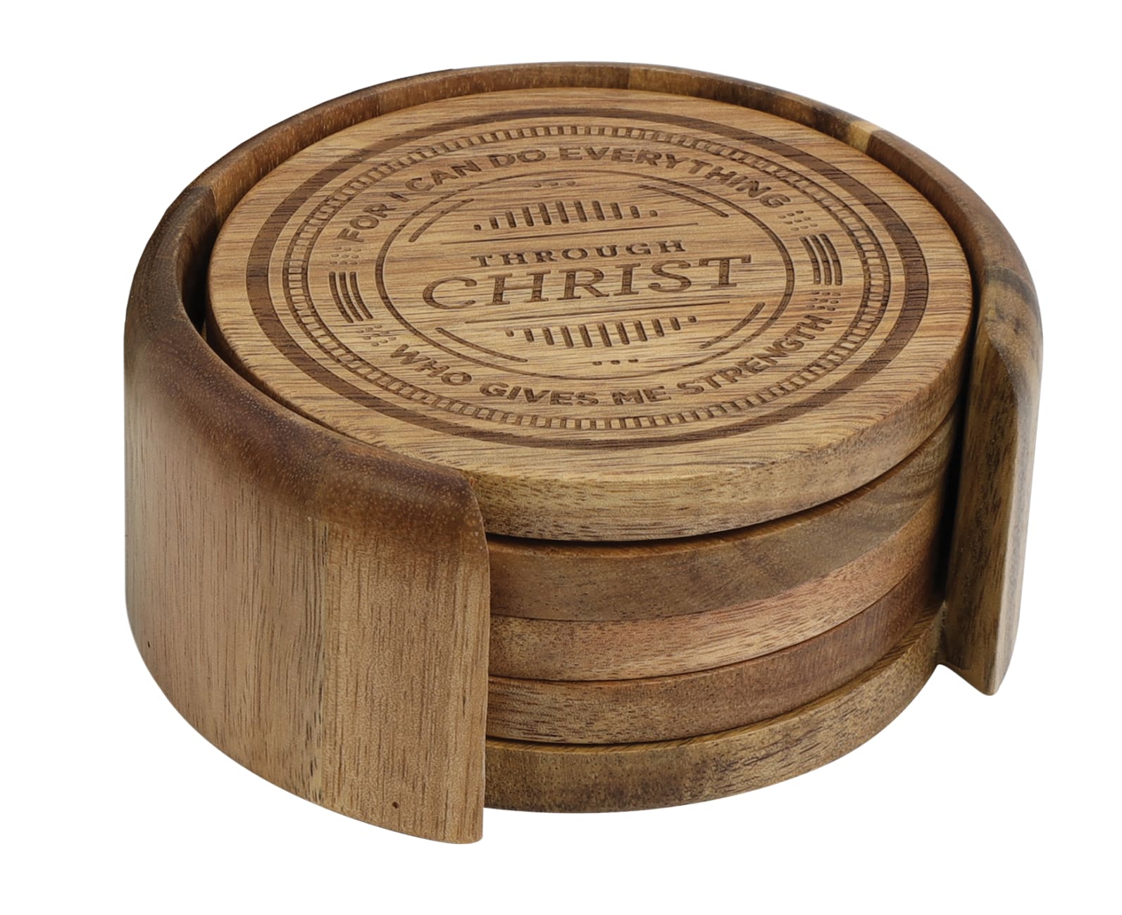 Wood Coaster: Acacia Wood, Includes Holder (Set Of 4) Homeware