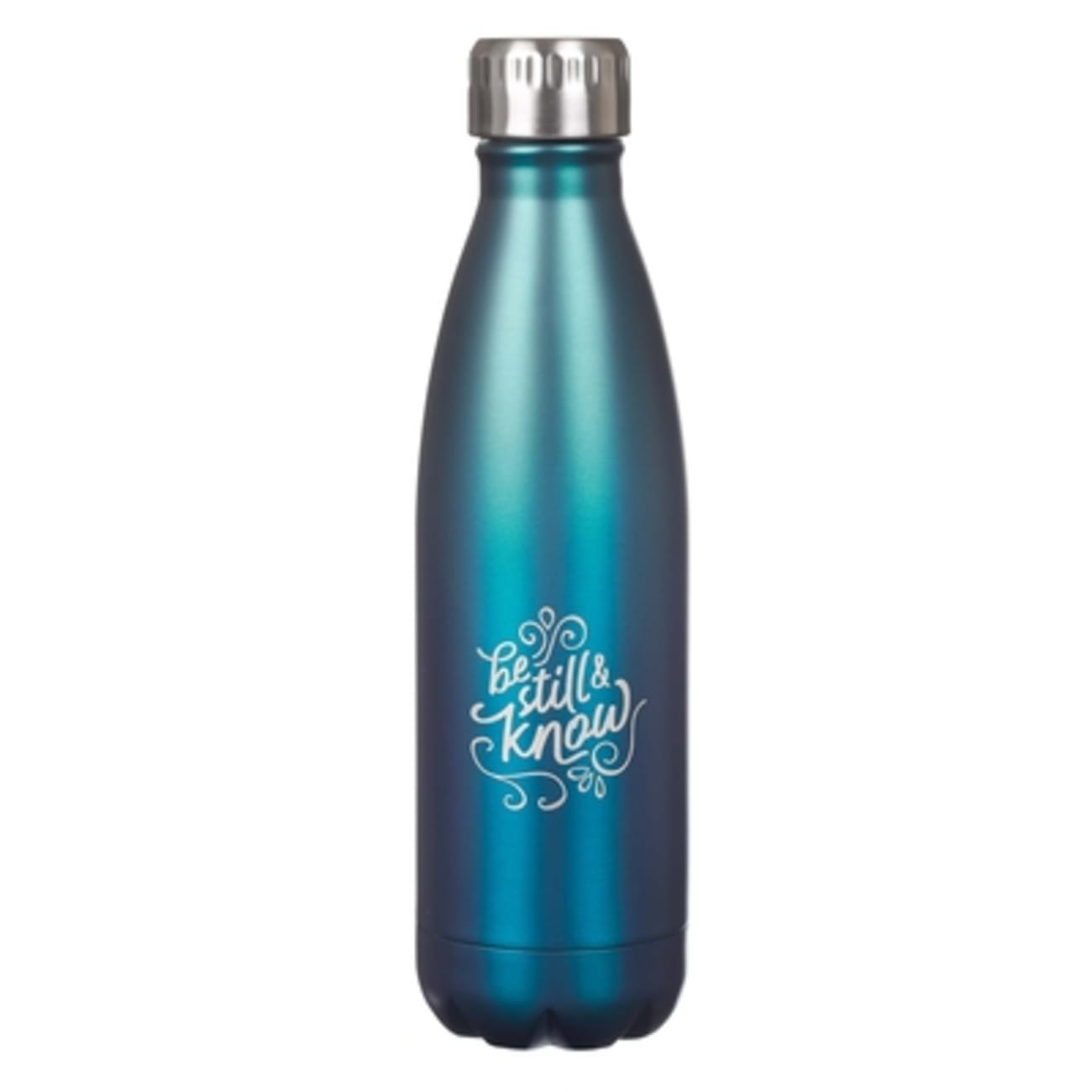 Stainless Steel Water Bottle- Be Still and Know, Sea Blue, Silver Cap (Be Still Collection) Homeware