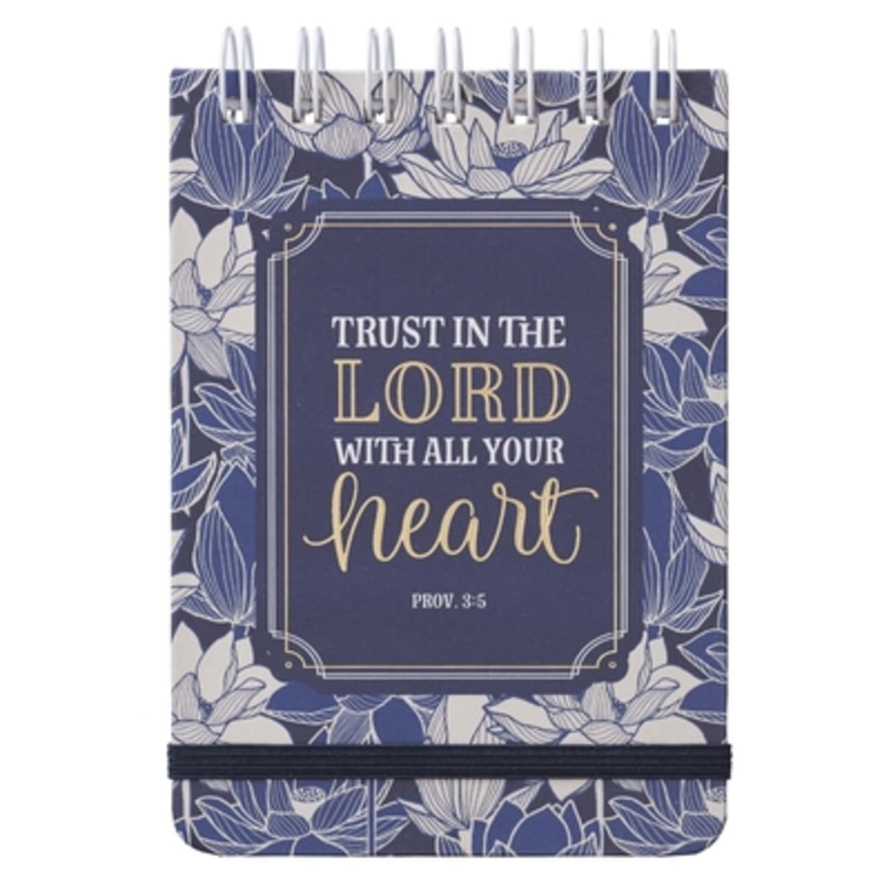 Notepad: Trust in the Lord, Navy Floral With Elastic Band Spiral