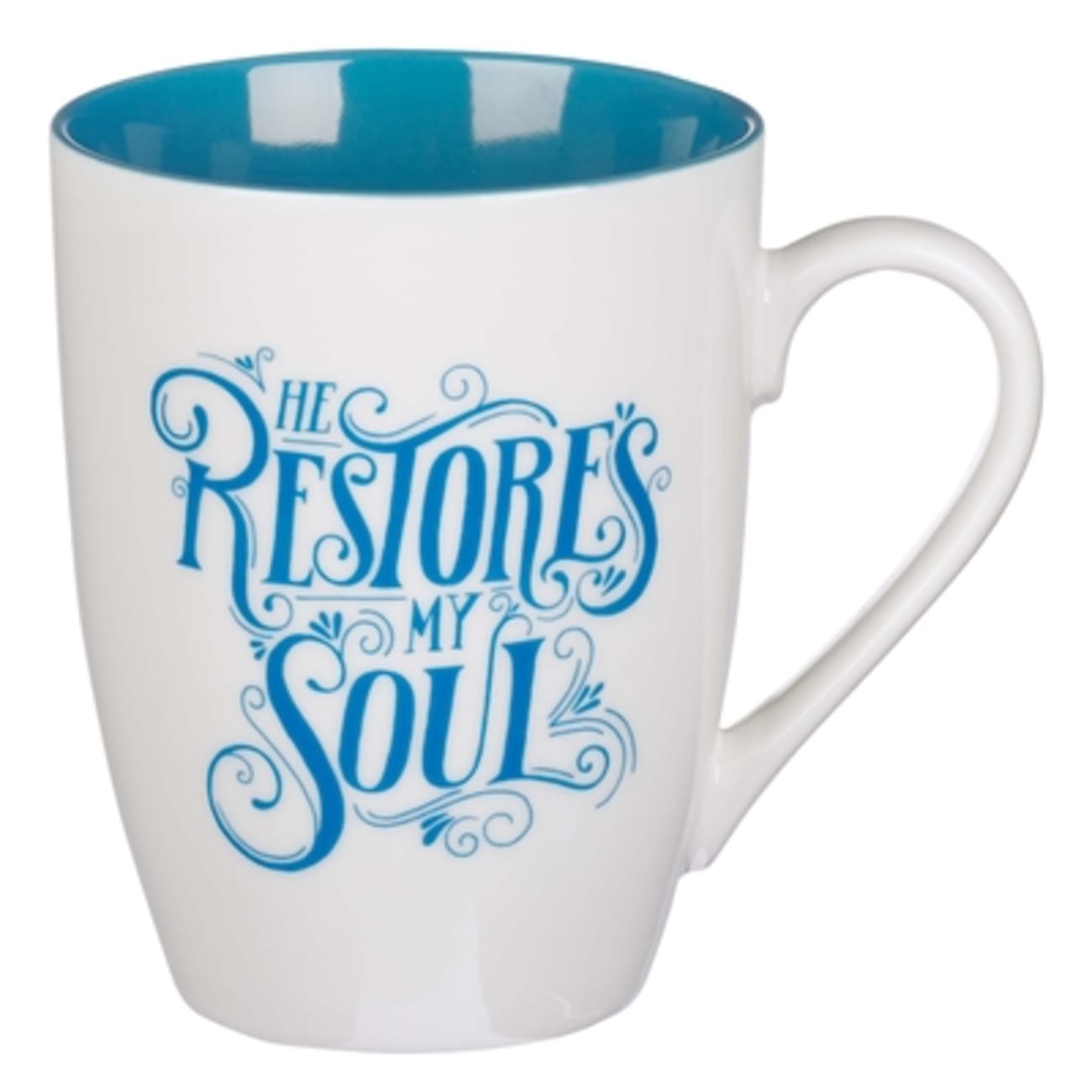 Ceramic Mug: He Restores My Soul, Blue Inside (355ml) Homeware