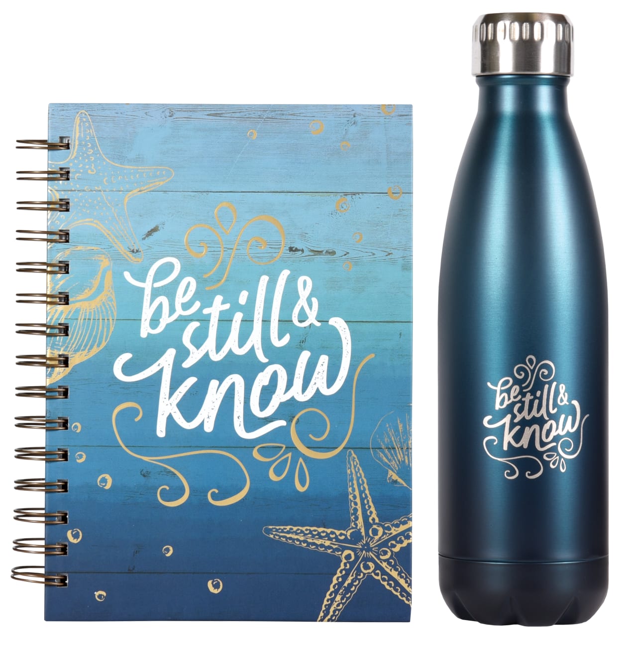 Gift Set- Be Still and Know, Wire Bound Journal and Stainless Steel Water Bottle, Sea Blue (Be Still Collection) Pack