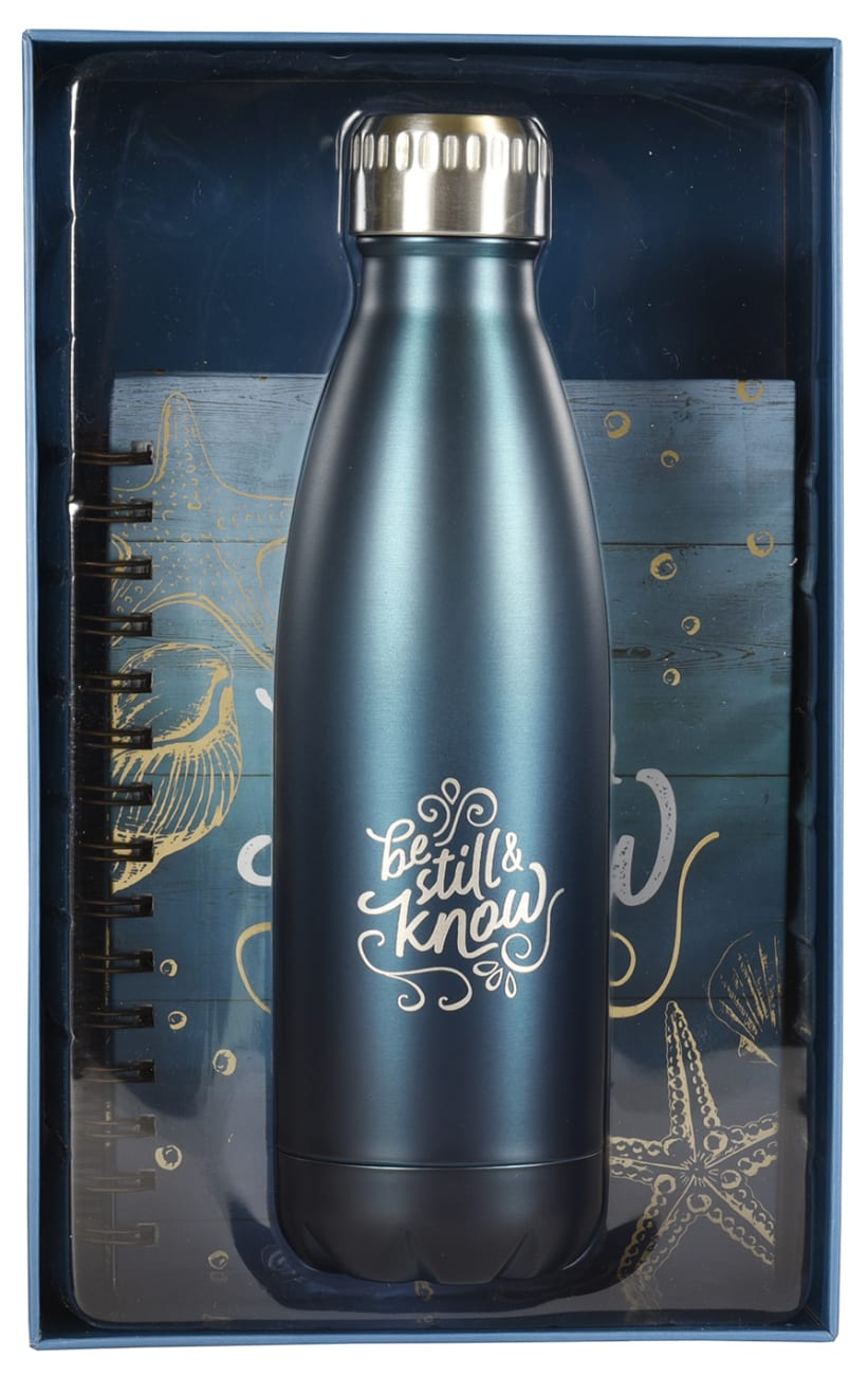 Gift Set- Be Still and Know, Wire Bound Journal and Stainless Steel Water Bottle, Sea Blue (Be Still Collection) Pack