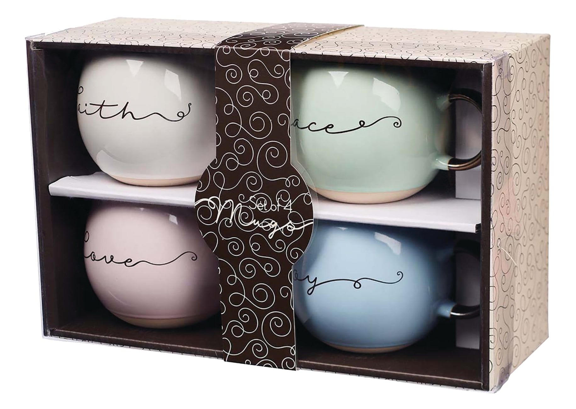 Ceramic Mugs 444 ML: Faith, Grace, Love, Joy (Set Of 4) Homeware