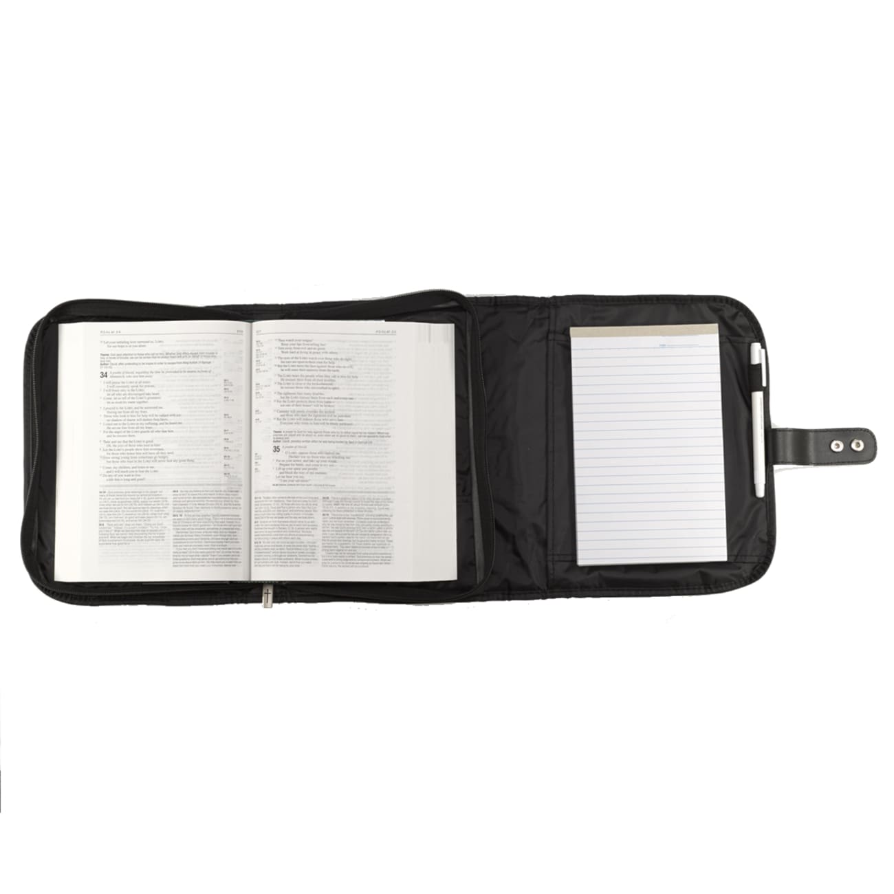 Bible Cover Large Micro-Fiber Tri-Fold Organizer, Metal Fish Badge Black Bible Cover