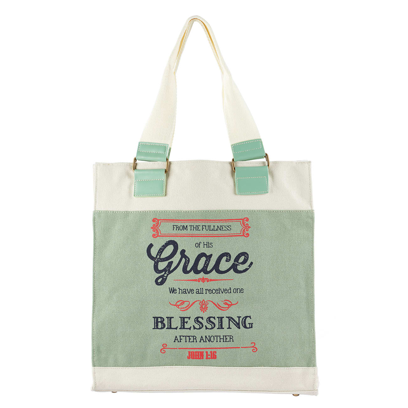 Rbg: Canvas Tote Bag With Magnetic Clasp: Grace, Grey With Navy, Red & Cream Soft Goods