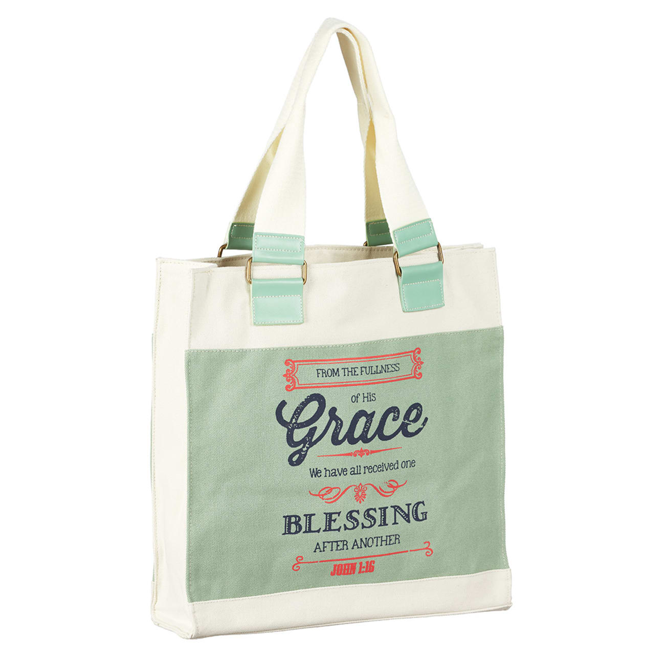 Rbg: Canvas Tote Bag With Magnetic Clasp: Grace, Grey With Navy, Red & Cream Soft Goods
