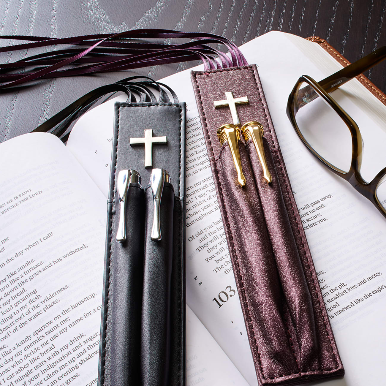 Bookmark With Two Pen Holders in Purple Stationery