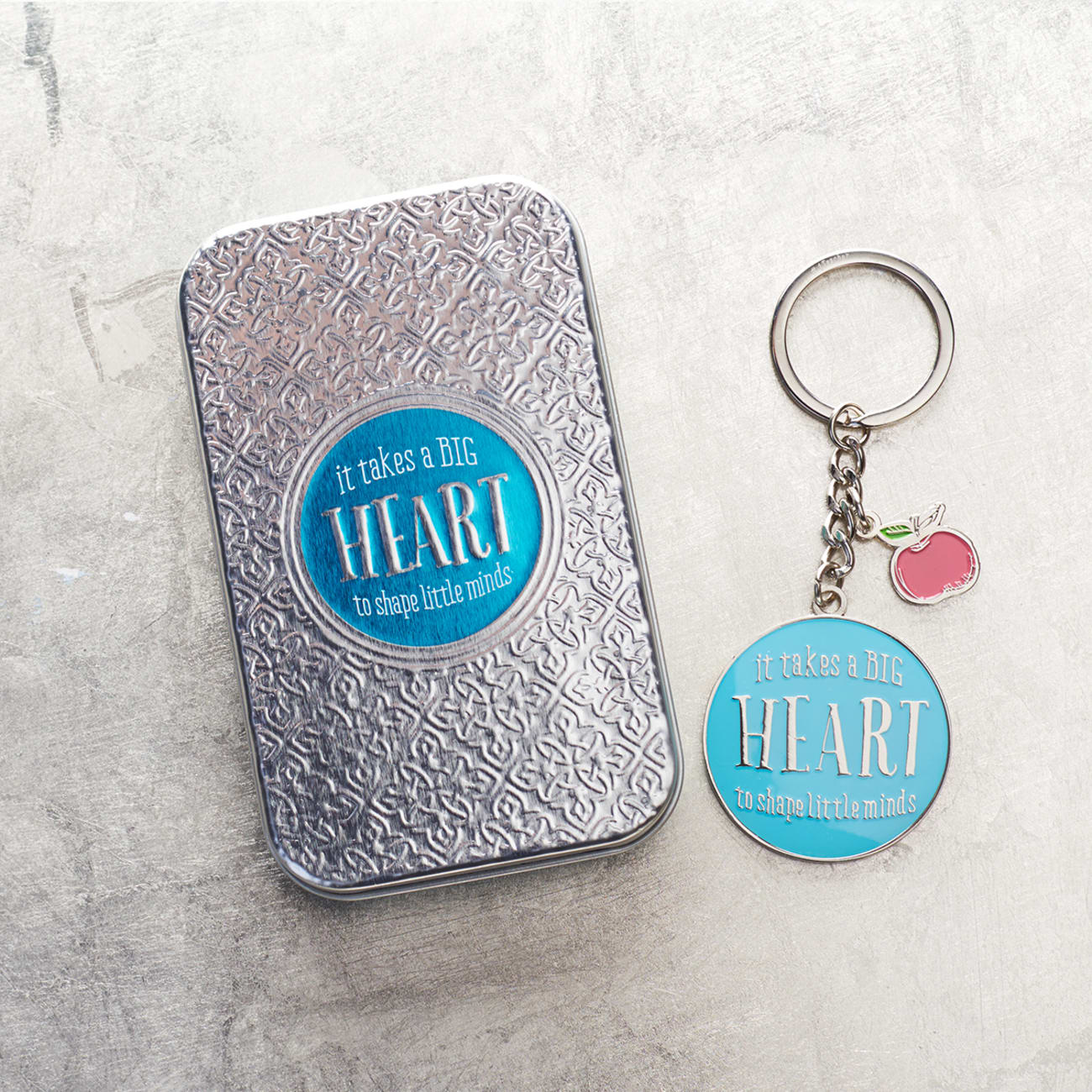 Metal Keyring in Tin: Blue, Apple, Let All That You Do Be Done in Love Novelty