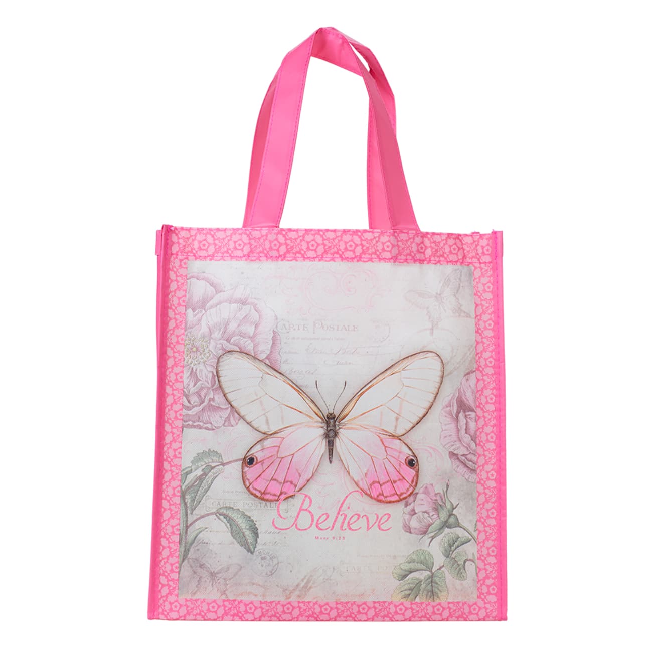 Non-Woven Tote Bag: Believe Butterfly Pink Soft Goods