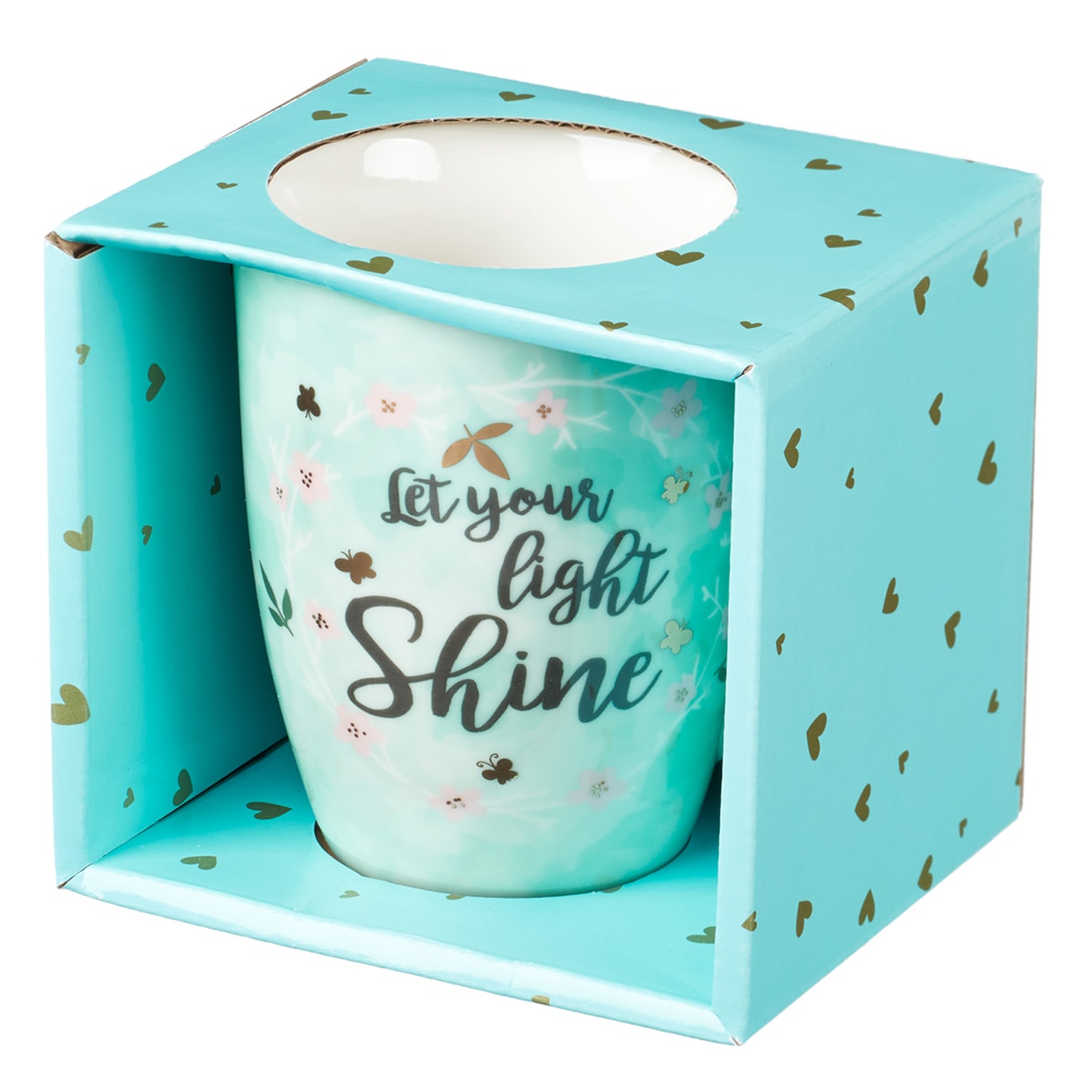 Ceramic Sparkle Mug: Let Your Light Shine...Light Blue/Floral Wreath (325ml) Homeware