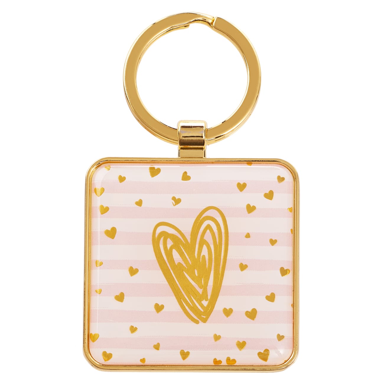 Metal Keyring: Do All Things in Love... (Pink/white Stripes & Hearts) Jewellery