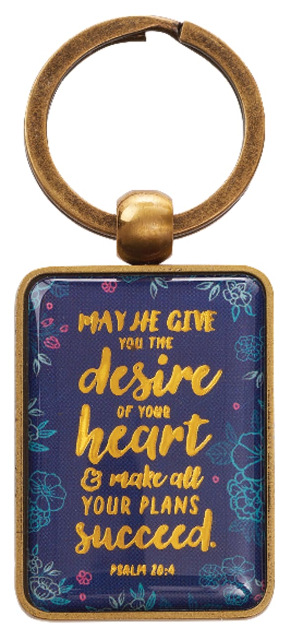 Metal Keyring: May He Give You the Desire of Your Heart Navy/Floral/Gold (Psalm 20:4) Jewellery