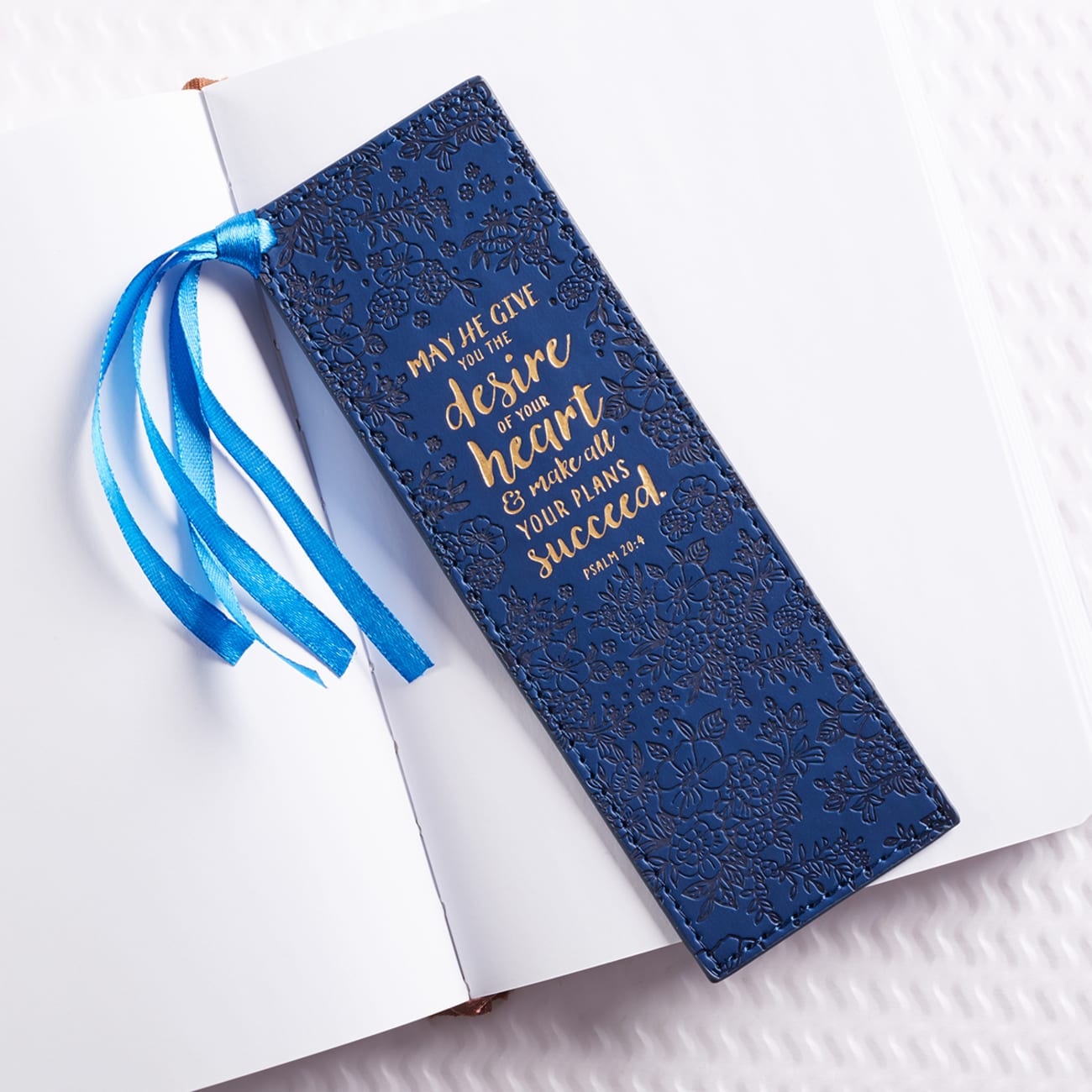 Bookmark With Tassel: May He Give You the Desire of Your Heart Navy/Floral/Gold (Psalm 20:4) Stationery