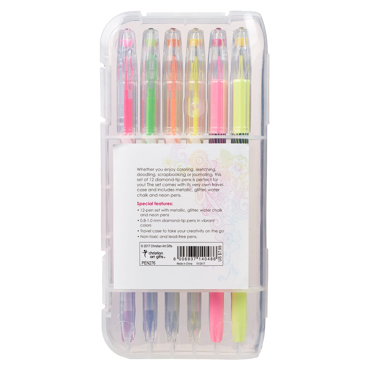 Veritas Gel Pen Set of 12 Assortment: 2x Metallic Pens, 2x Glitter Pens, 4x Water Chalk Pens, 4x Neon Pens Stationery