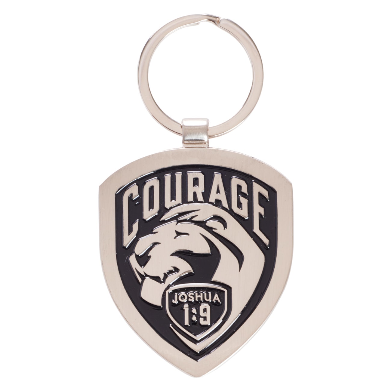 Metal Keyring: Courage, Black - Joshua 1:9 Jewellery