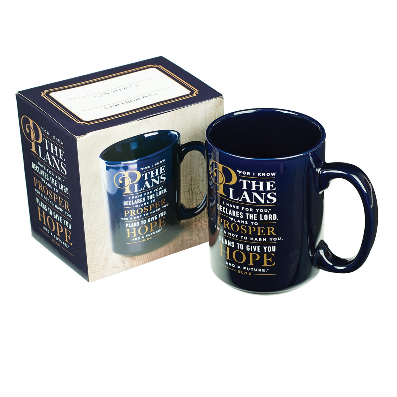 Ceramic Mug: For I Know the Plans I Have For You, Navy Blue/Gold (414ml) Homeware