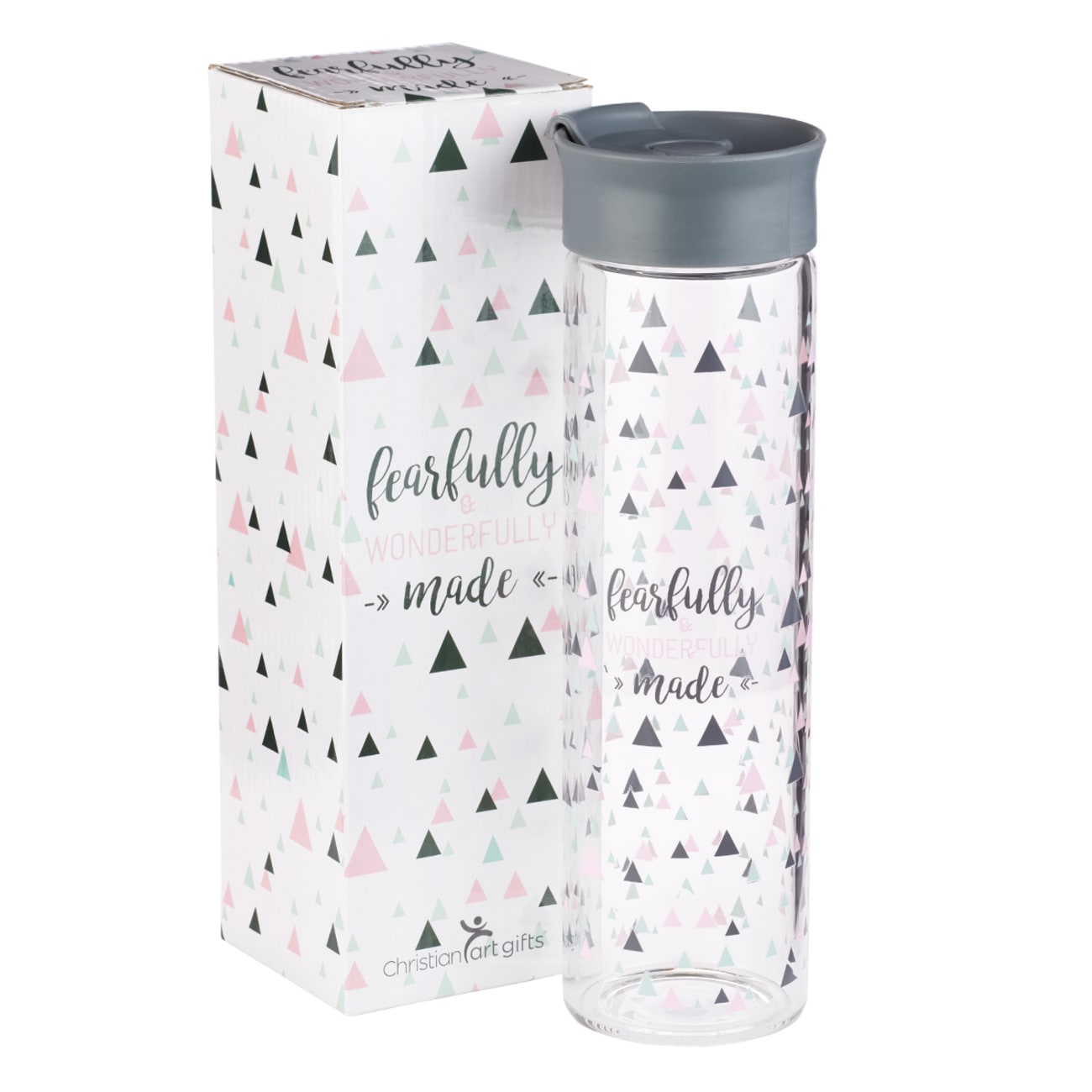 Water Bottle Clear Glass: Fearfully & Wonderfully Made...Silver Lid Homeware