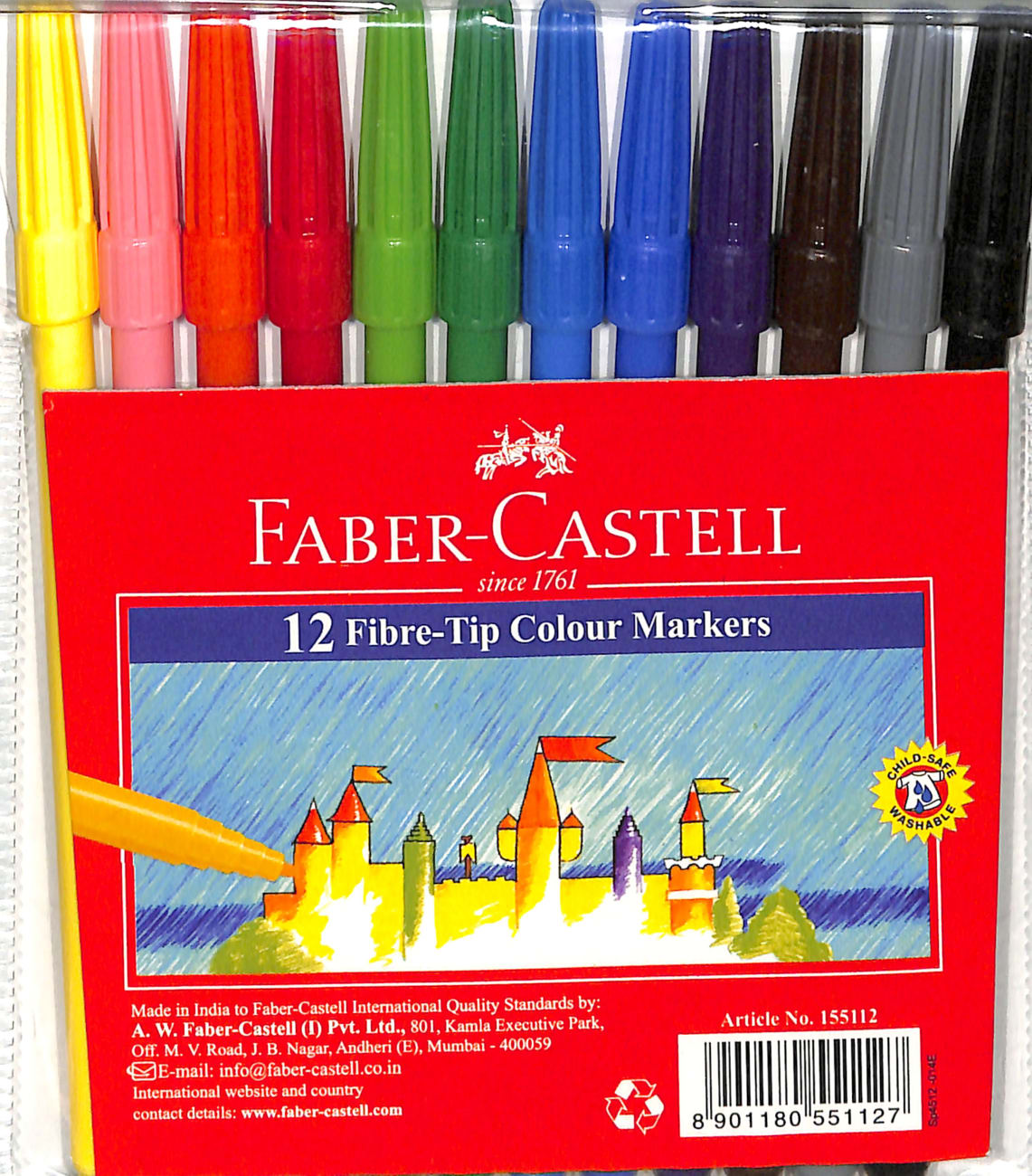 Faber-Castell Fibre-Tip Colour Markers Wallet of 12 Stationery