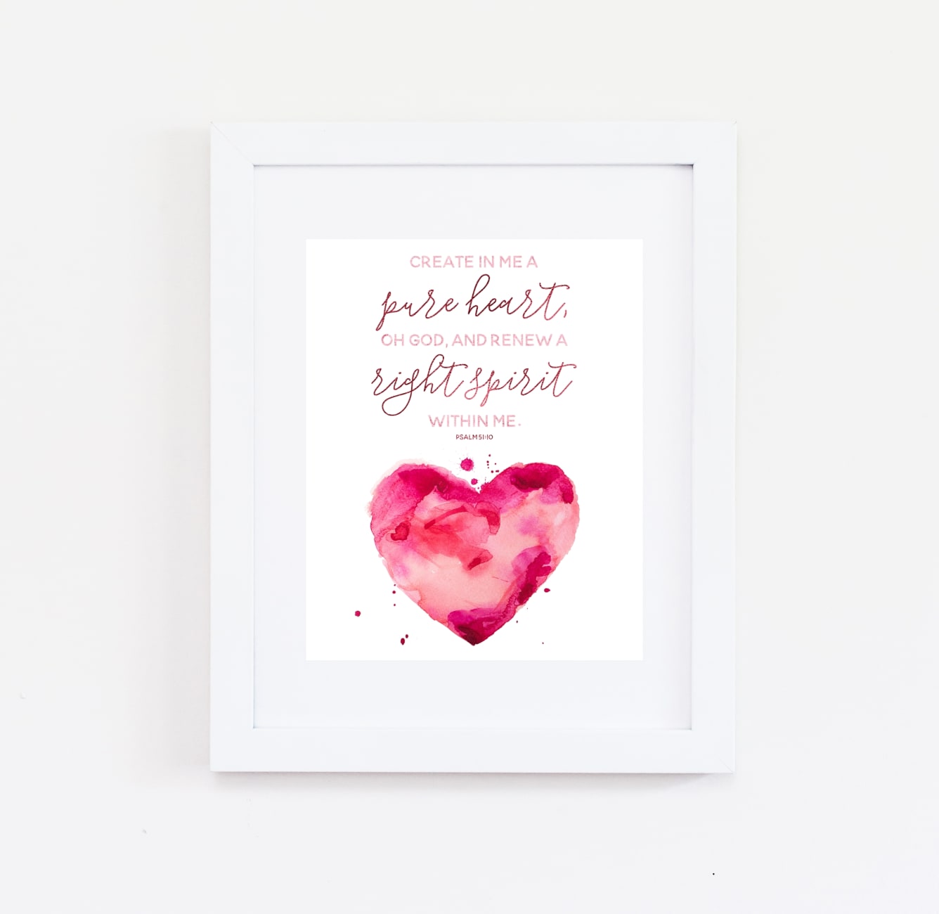 Medium Framed Print: Watercolour Heart, Create in Me, Psalm 51:10 Plaque