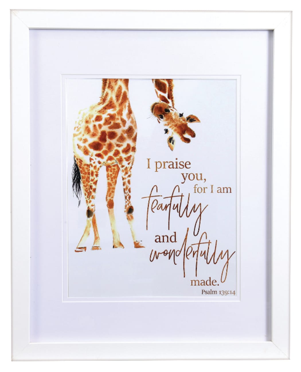Framed Children's Print Watercolour Giraffe Fearfully & Wonderfully Made Mdf (Psalm 139: 14) Plaque