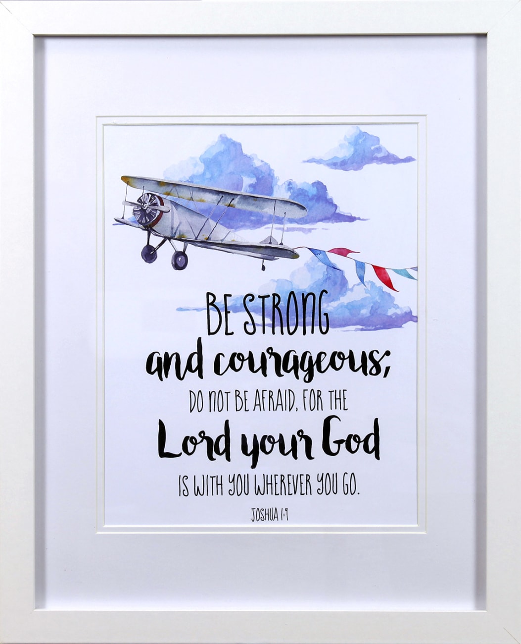 Framed Children's Print Watercolour Plane Be Strong and Courageous (Joshua 1: 9) Plaque