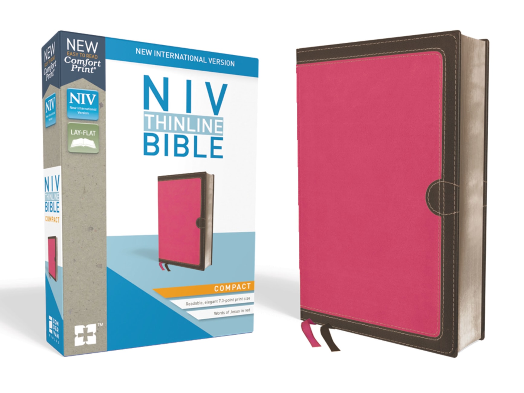 NIV Thinline Bible Compact Pink/Brown (Red Letter Edition) Premium Imitation Leather