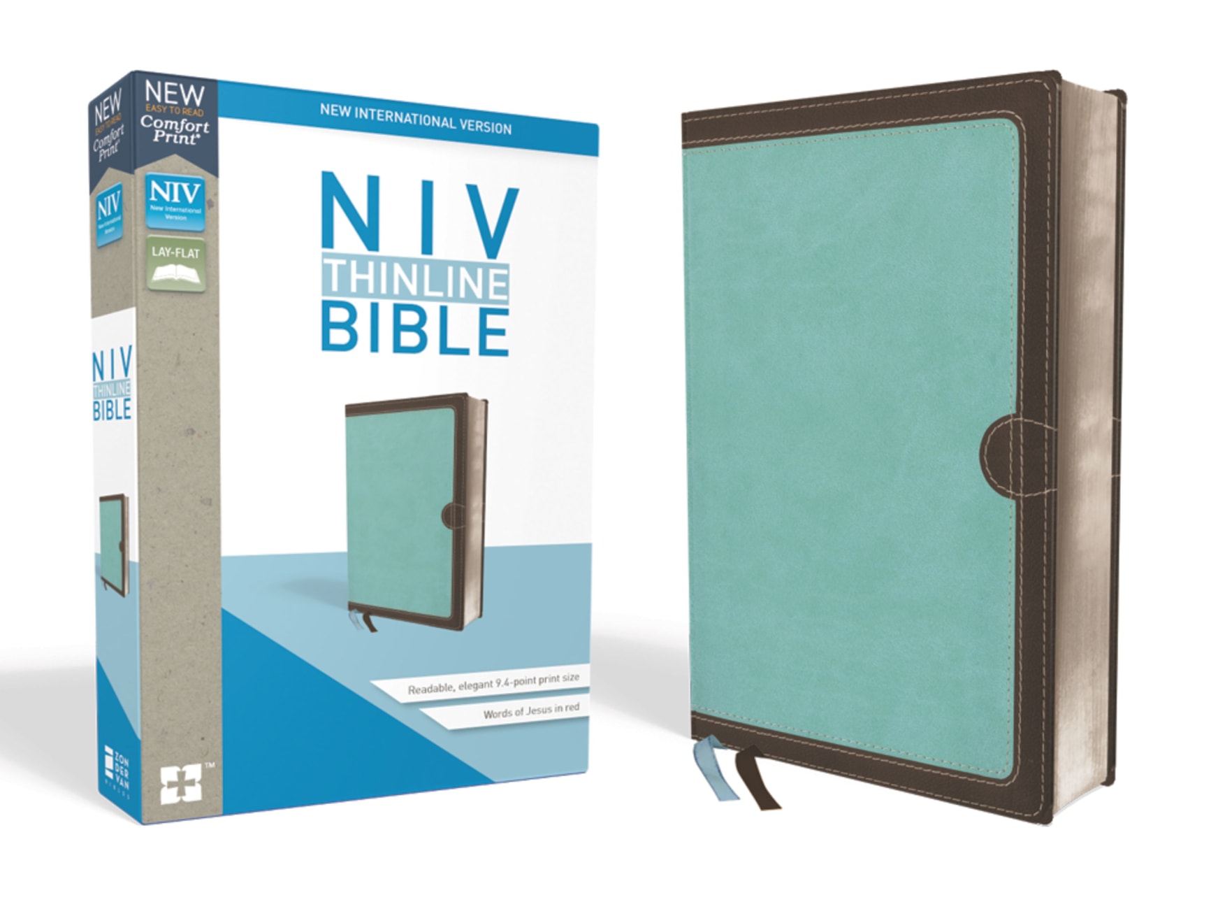 NIV Thinline Bible Blue/Brown (Red Letter Edition) Premium Imitation Leather