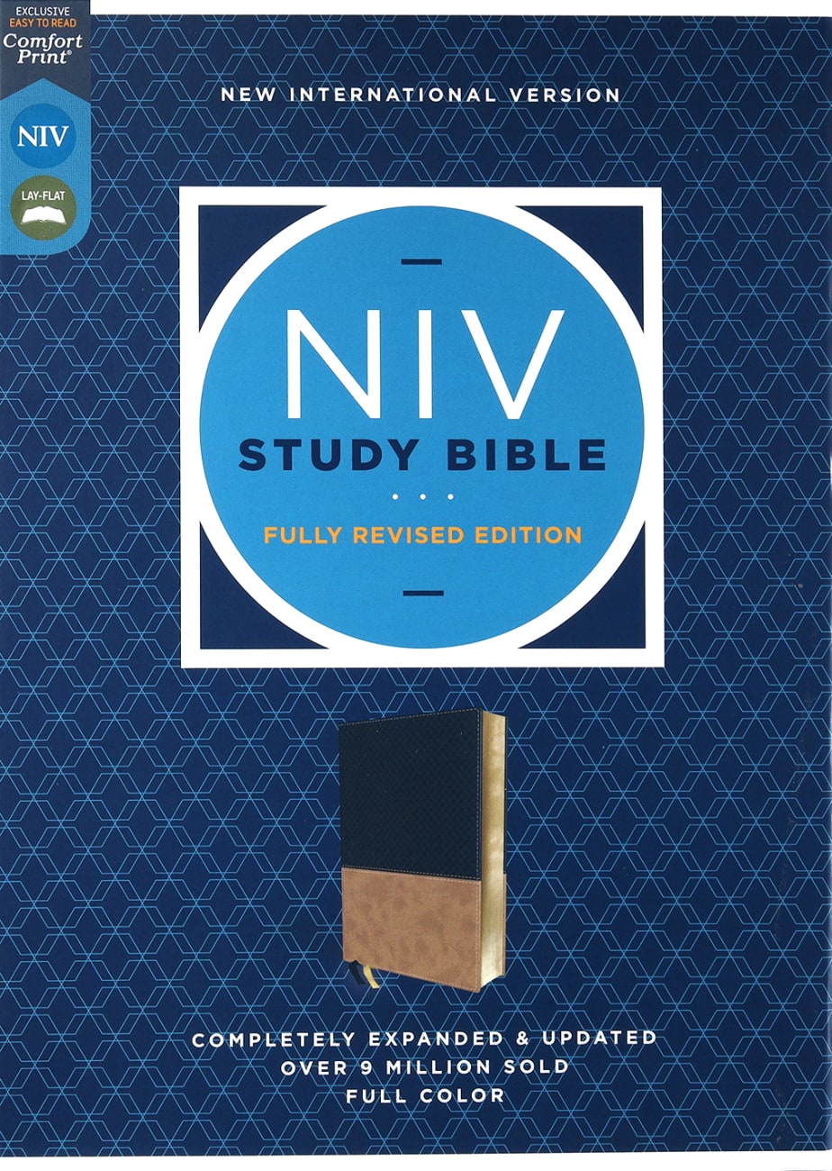 NIV Study Bible Navy/Tan (Red Letter Edition) Fully Revised Edition (2020) Premium Imitation Leather