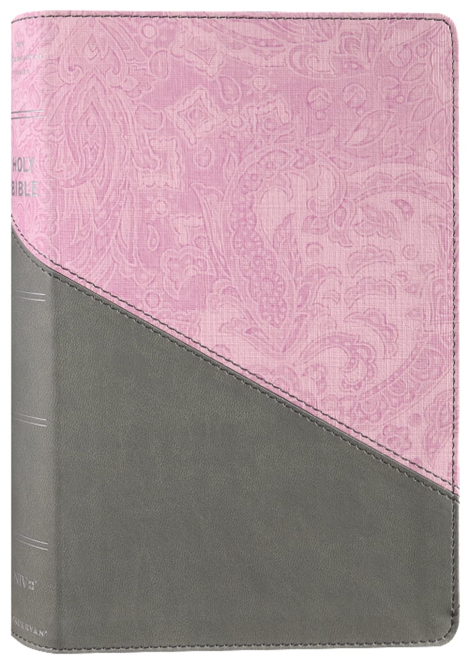 NIV Personal Size Bible Large Print Pink/Gray (Red Letter Edition) Premium Imitation Leather