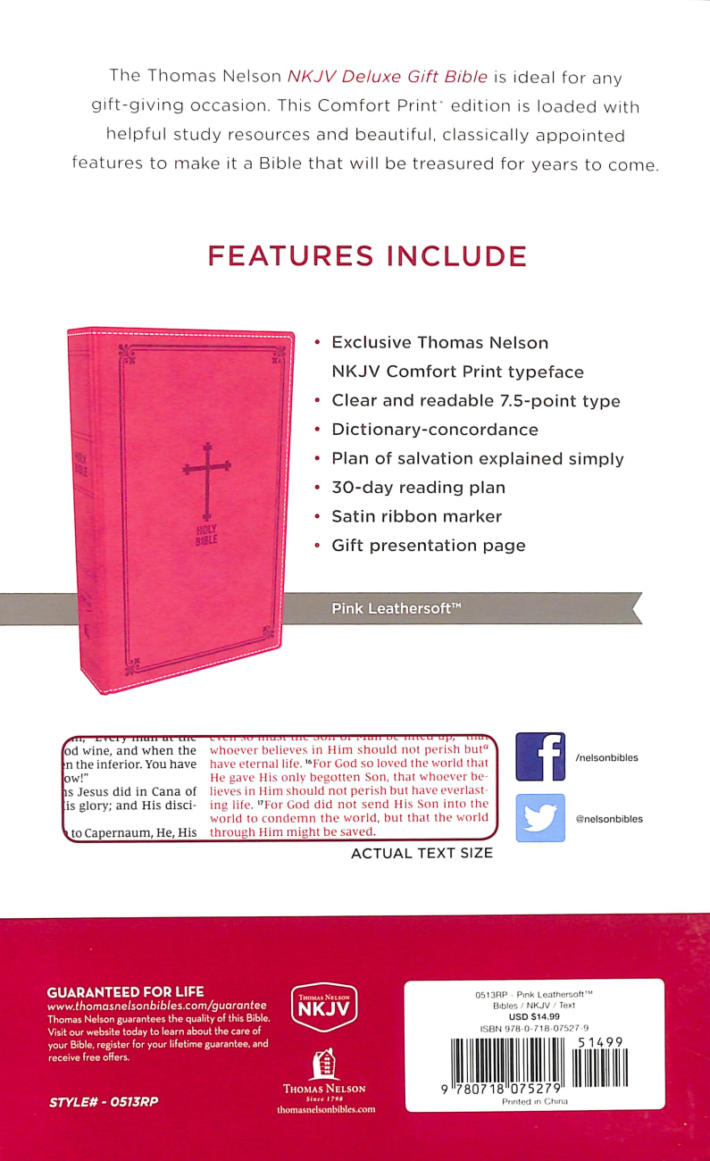 NKJV Deluxe Gift Bible Pink Red Letter Edition Premium Imitation Leather